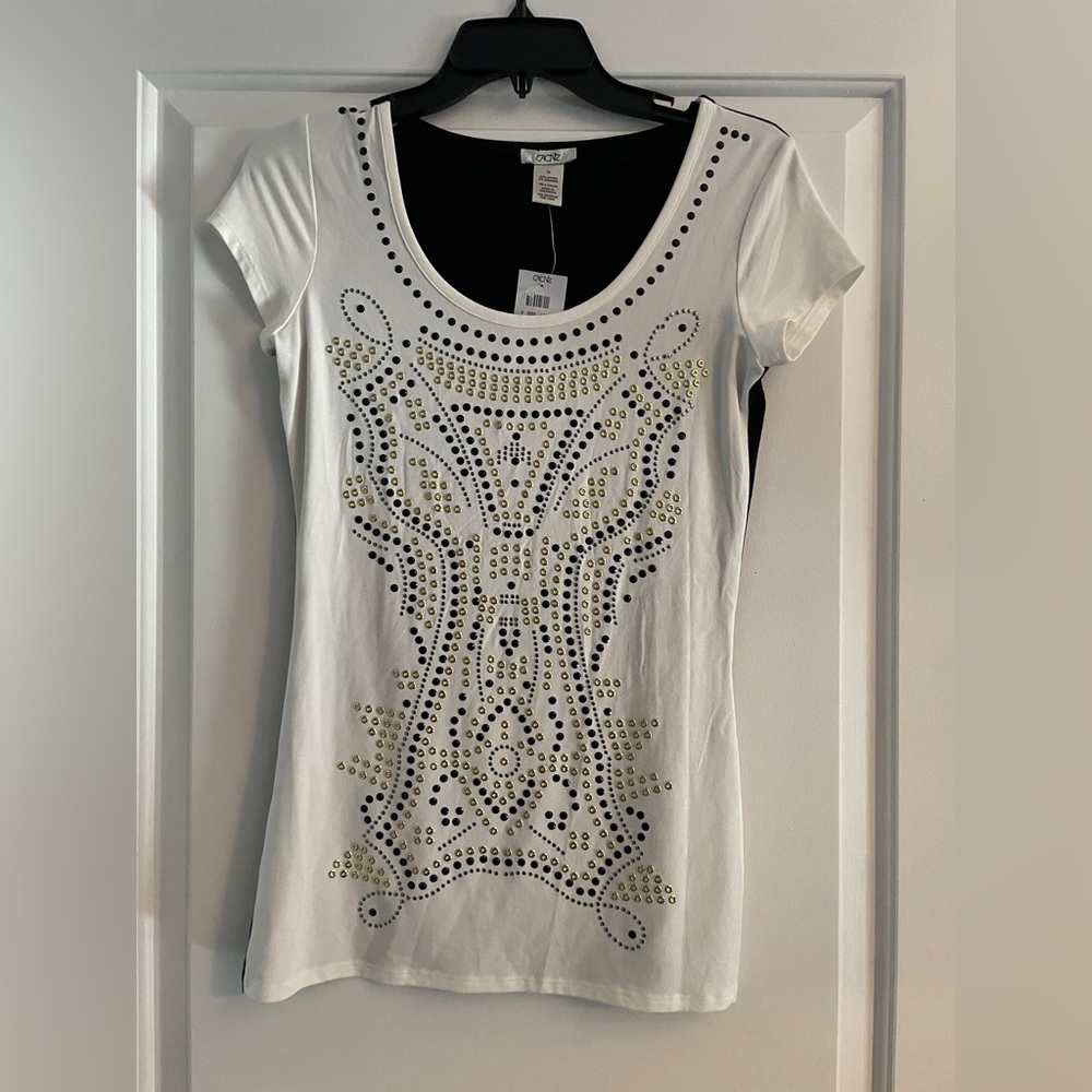 Brand new!  Cache Tee with with black and gold stud design